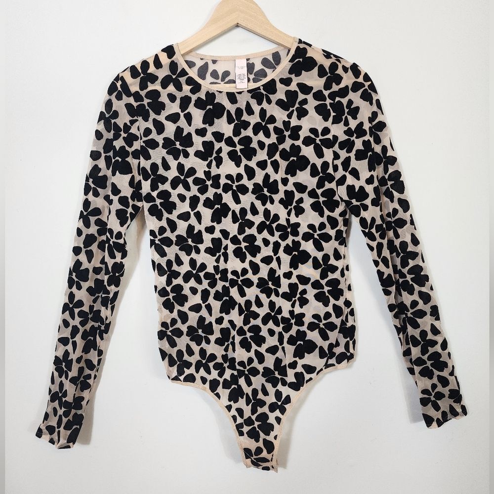 Victoria's Secret Floral Velvet Appliqué Stretch Sheer Sexy Bodysuit Size Large - Picture 2 of 10